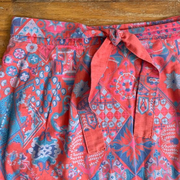 Vintage Skirt Reversible Plain & Print Two Side Wrap Hand Tailored 1970s Size XS - Picture 2 of 7